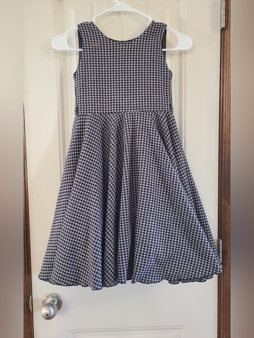 Girls Difrent's Houndstooth Sleeveless Skater Dress - Black & White Size 6
